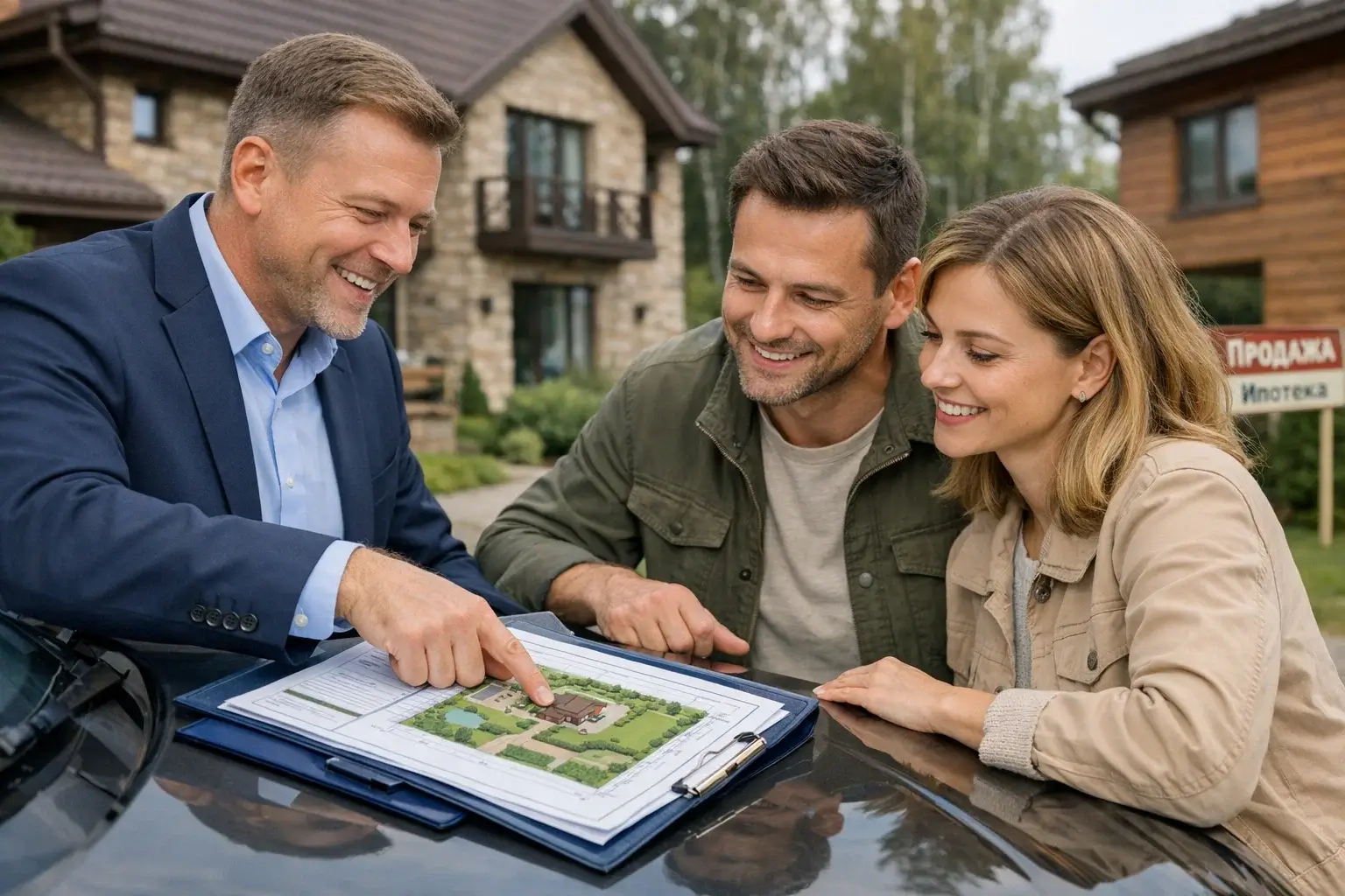 Эксперт по недвижимости объясняет документы на дом на улице