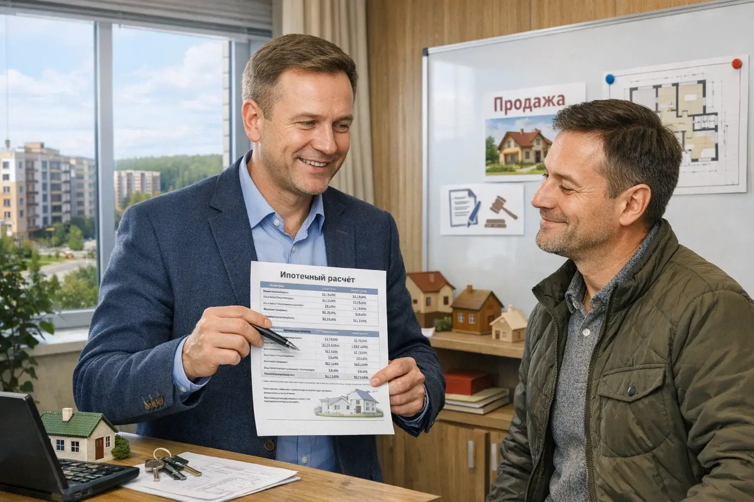 Эксперт по недвижимости объясняет финансовые расчёты клиенту
